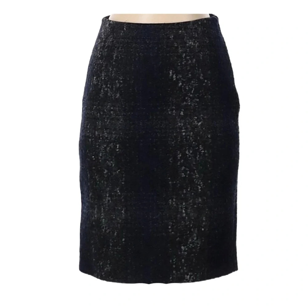 PRADA Bouclé Wool Lined Skirt in Gray BlackRich Blue Plaid