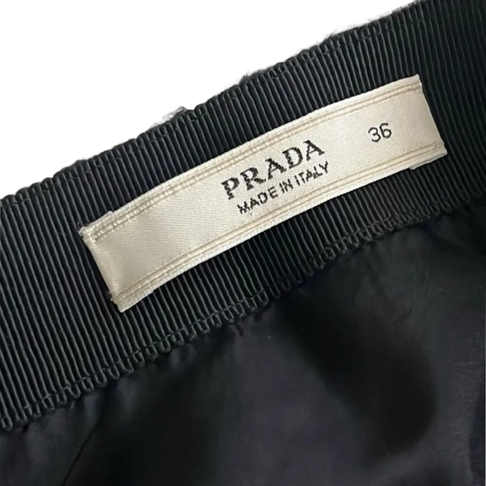 PRADA Bouclé Wool Lined Skirt in Gray BlackRich Blue Plaid