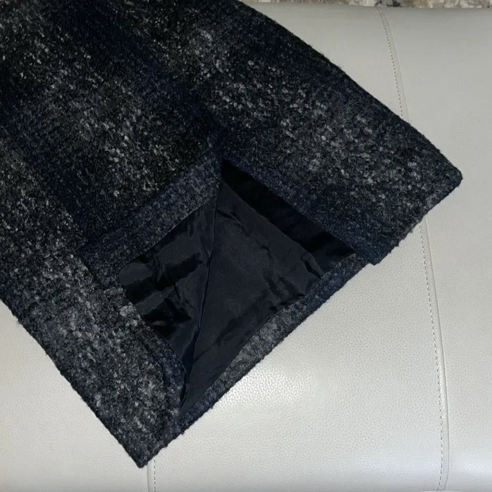 PRADA Bouclé Wool Lined Skirt in Gray BlackRich Blue Plaid