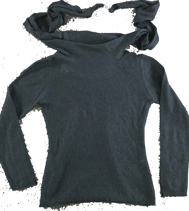 Max Mara Italy Gray Cowl Neck Long Sleeve Sweater w/ Tie Neck Scarf