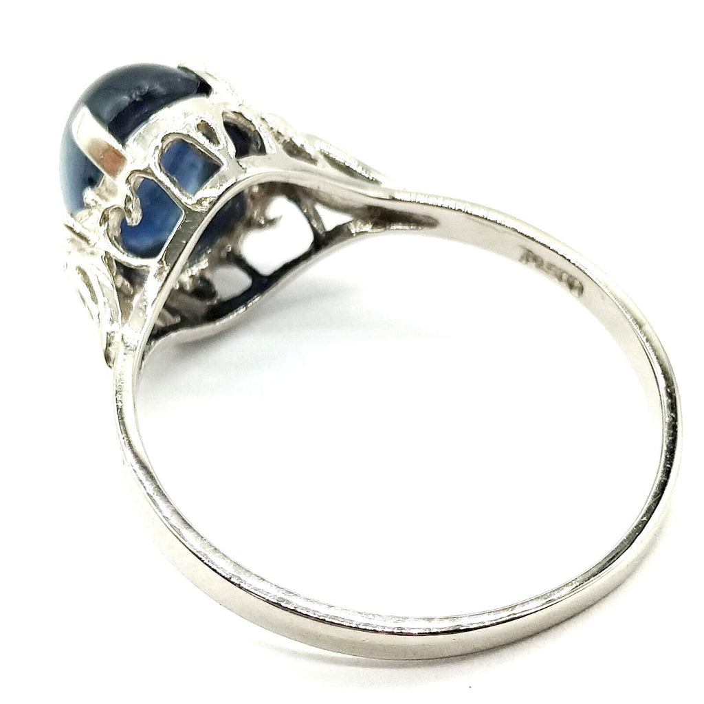 Estate Vintage Blue Sapphire w/Diamonds Platinum Band Hallmarked SZ 6 1/4