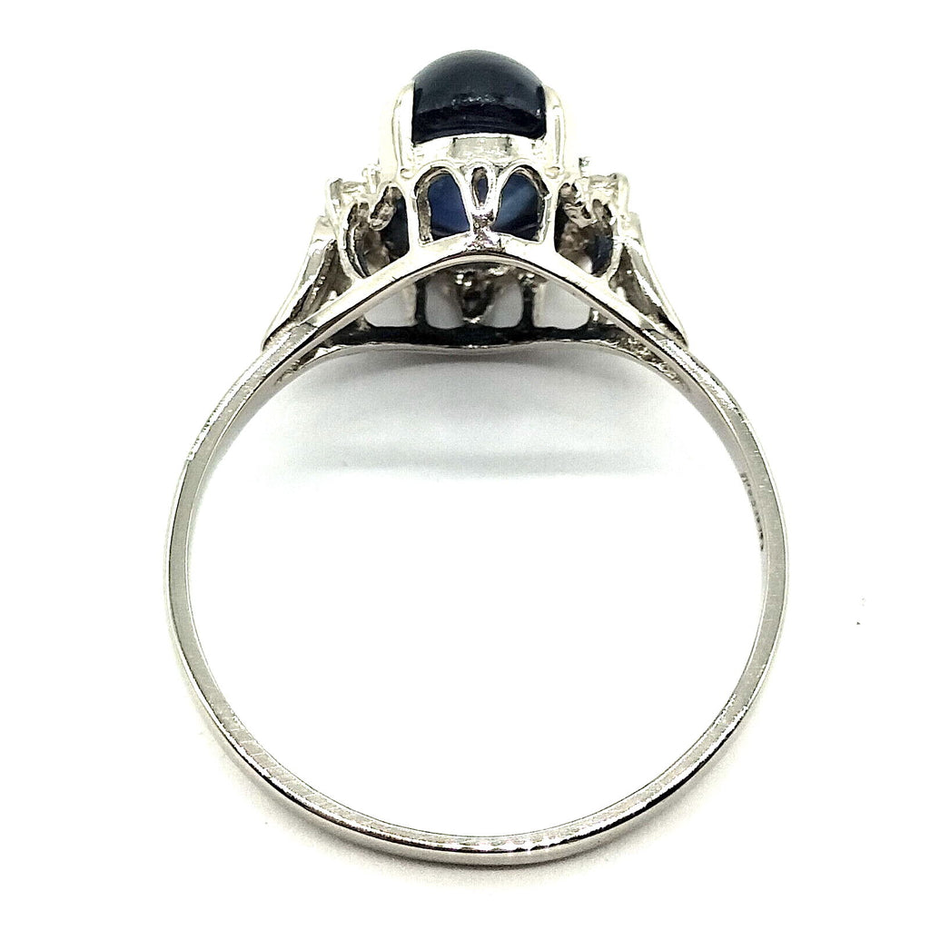 Estate Vintage Blue Sapphire w/Diamonds Platinum Band Hallmarked SZ 6 1/4