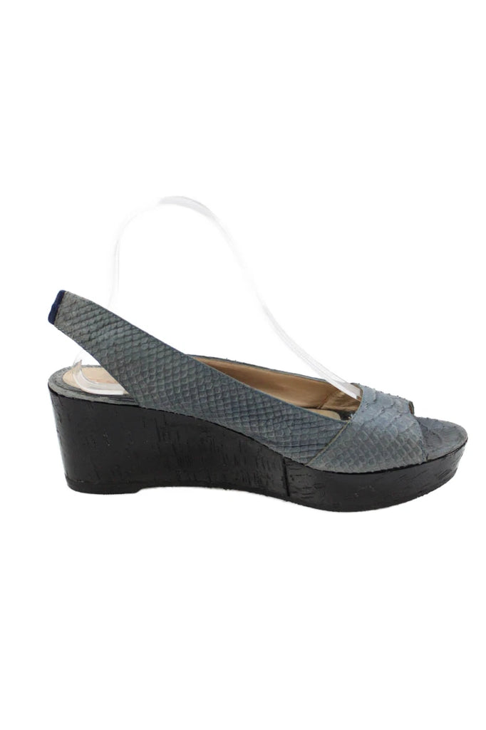 Fendi Italy. Gray Wedge Heel Platform Snake Embossed Slingback Sandals  Size 40