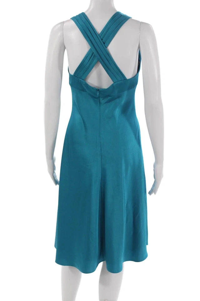 Calvin Klein NY. Vintage Teal A-Line Halter Knee Length Dress