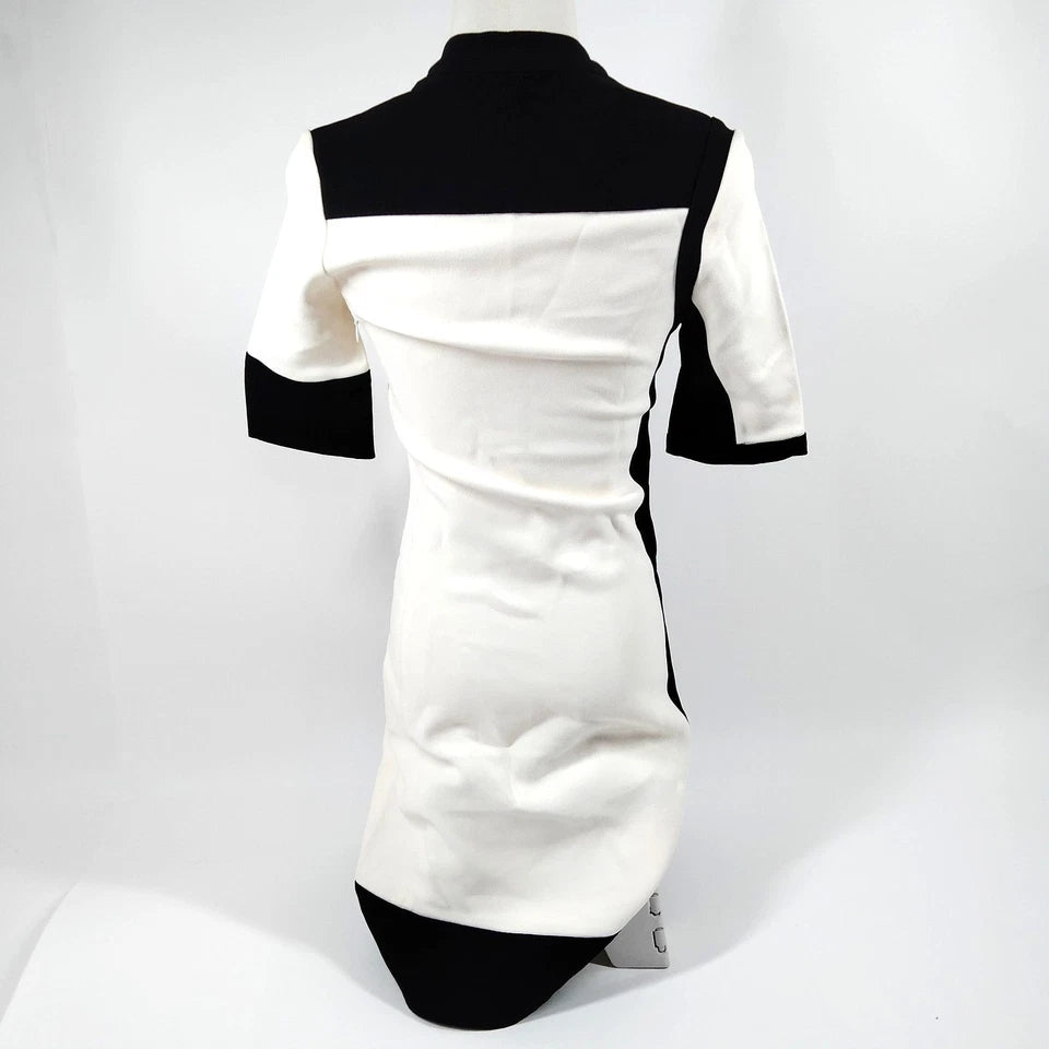 Balenciaga Paris. Black/White Rayon Polyurethane Acetate Dress Button Accents