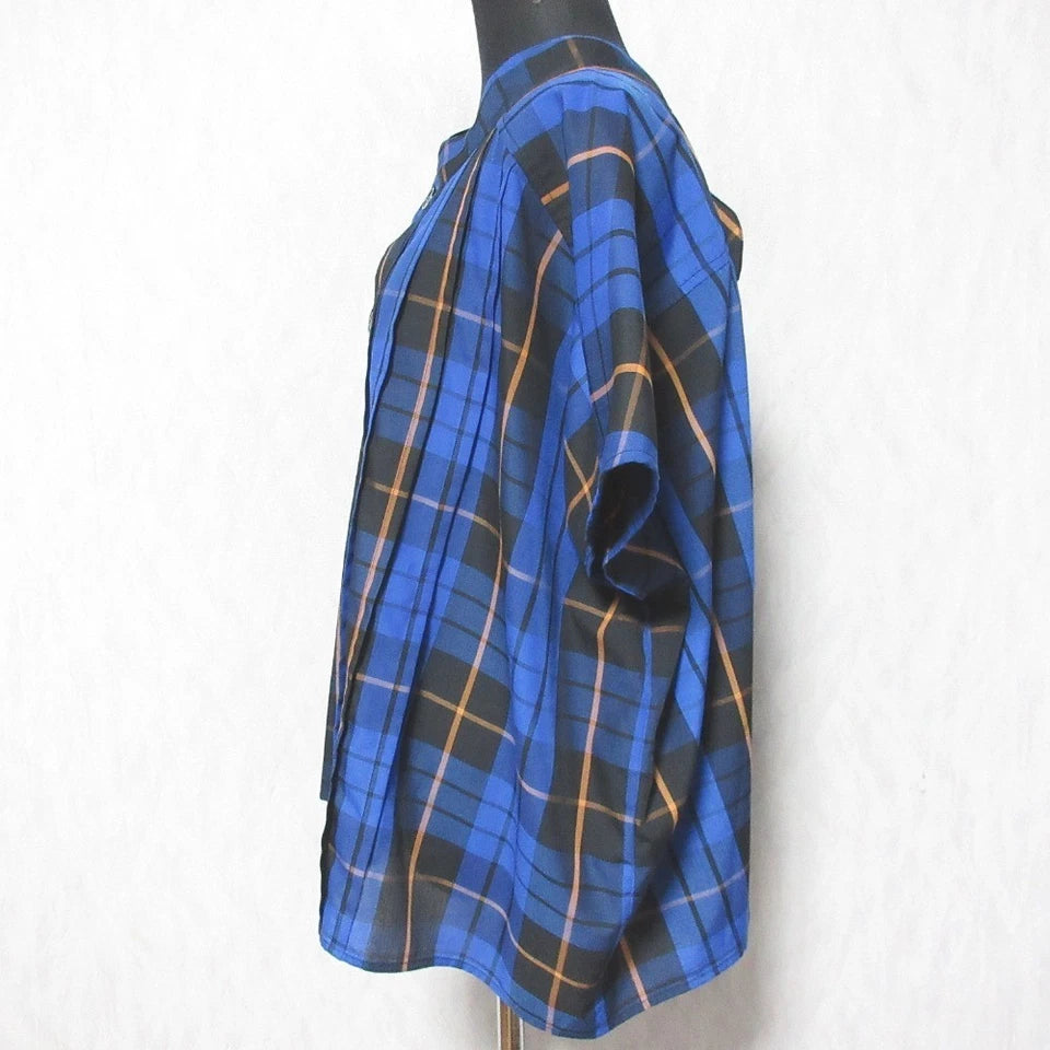 ISSEY MIYAKE JAPAN. ZUCCA Blue Black Check Pattern Asymmetrical Semi Sheer Shirt