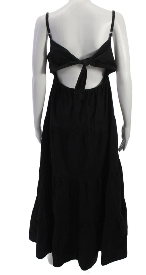 Xirena LA. Black Cotton Spaghetti Strap Sleeveless Maxi Dress