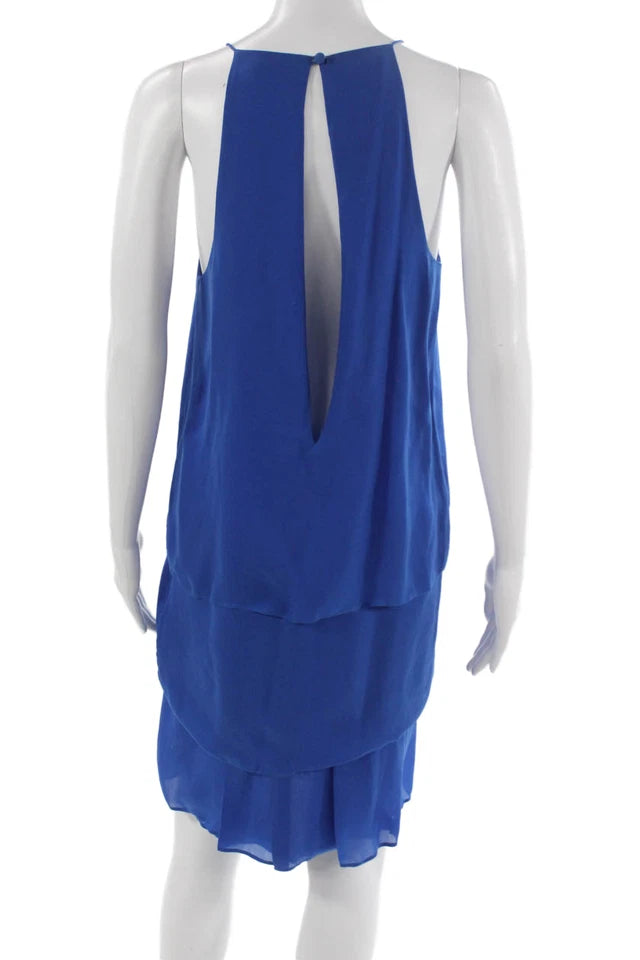 Acne Studios Stockholm. Blue Sleeveless Round Neck Button Knee Length Dress