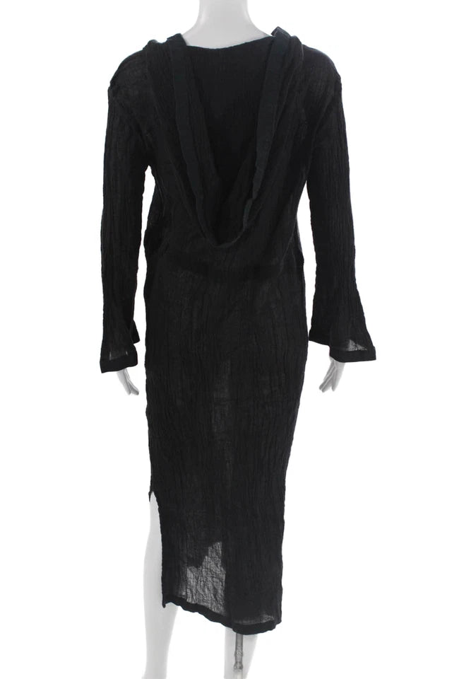 Solid & Striped NY. Black Cotton Kaftan Long Sleeve Cotton Tie Maxi Dress