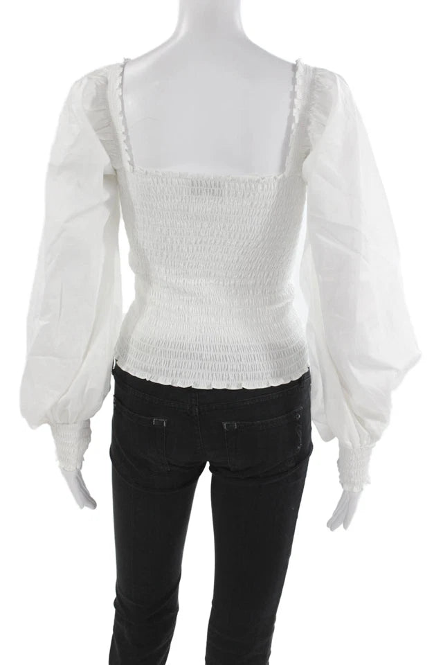 La Ligne NY. White Cotton Square Neck Long Sleeve Blouse