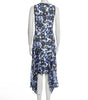 Jean Paul Gaultier Paris. FUZZI . Floral Striped Blue Mesh Asymmetric Hem Midi Dress