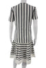 Max Mara Italy. Gray Striped Linen Short Sleeve Midi Shift Dress