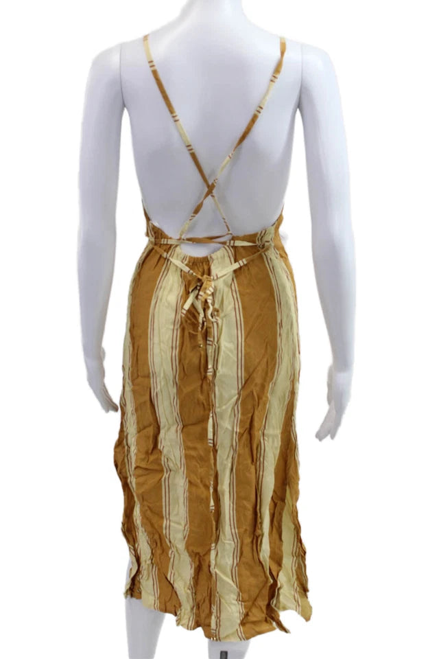 Faithfull. Vintage Viscose Beige Striped Slip Sundress