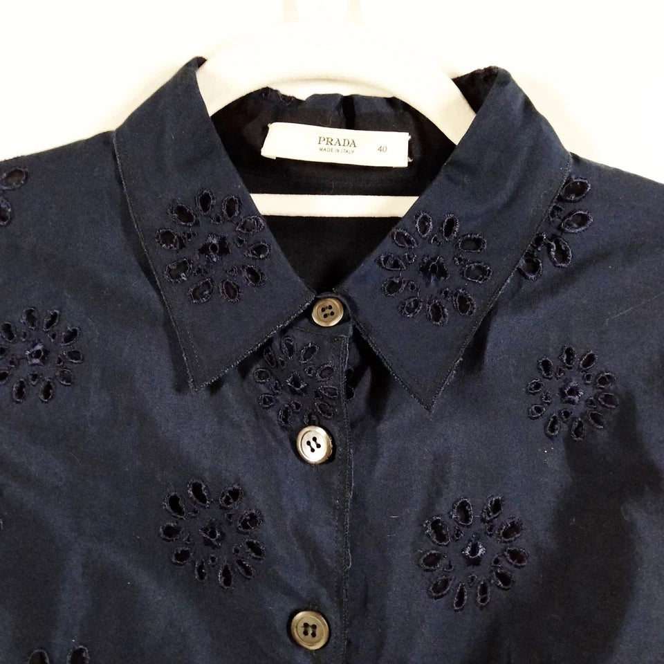 Prada Italy Midnite Navy Blue Cotton Dress