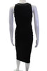 Donna Karan NY. Black Sleeveless Viscose/Rayon Blend Leather Trim Rouched Mini Dress