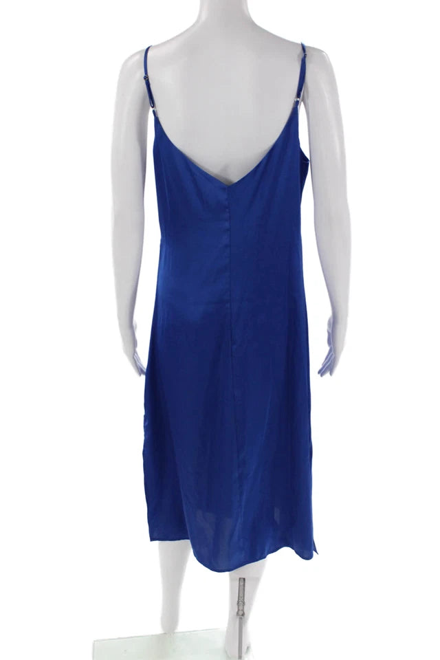 The Drop. VINTAGE Blue Spaghetti Strap Sleeveless V Neck Slip Dress