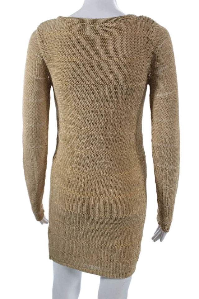 Rag & Bone NY. Beige Long Sleeve Striped Cotton Sweater Dress
