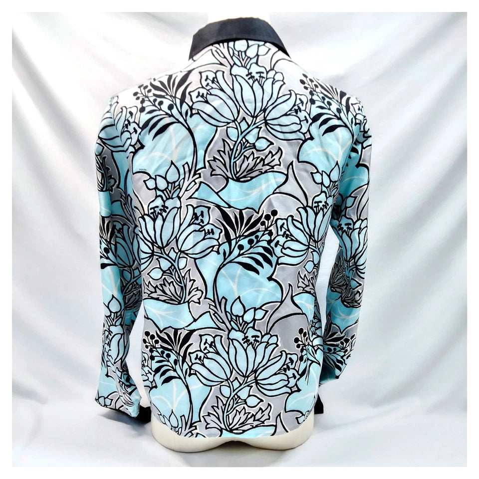 Prada Italy. Vintage Silk Abstract Print Blouse