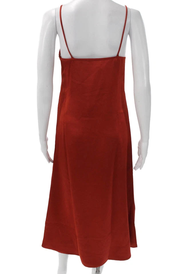 Calvin Klein Vintage Orange Square Neck Long Zip Sleeveless Slip Dress