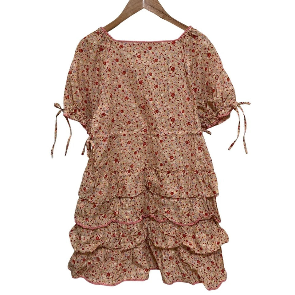 PINK HOUSE JAPAN. Pink/Reds Flower Print Tiered Tunic Blouse