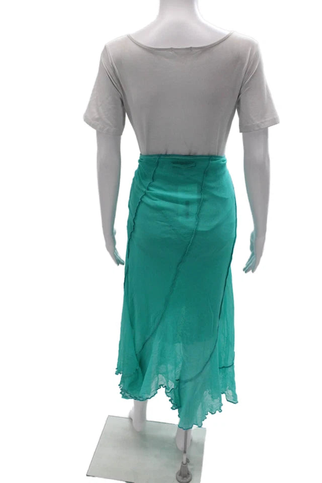 Jean Paul Gaultier Paris. Teal Viscose Blend A Line Midi Skirt