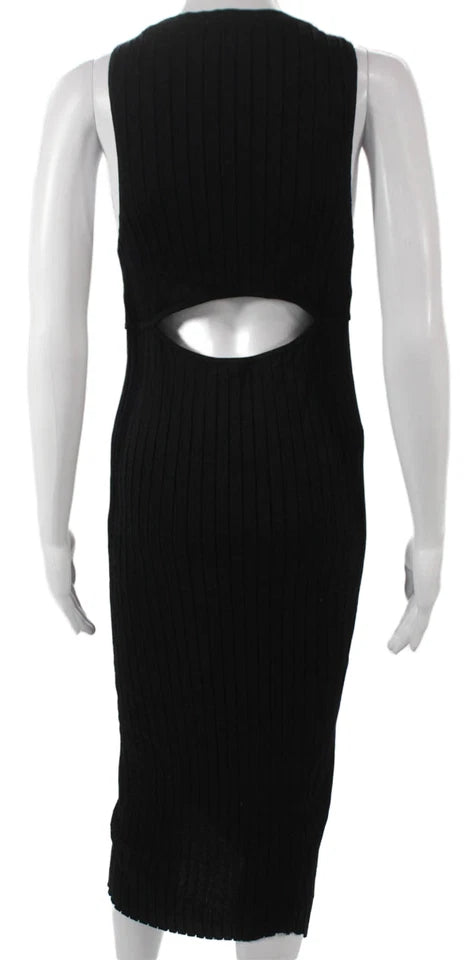 Rag & Bone NY. Black Bodycon Cotton Scoop Neck Midi Sleeveless Dress