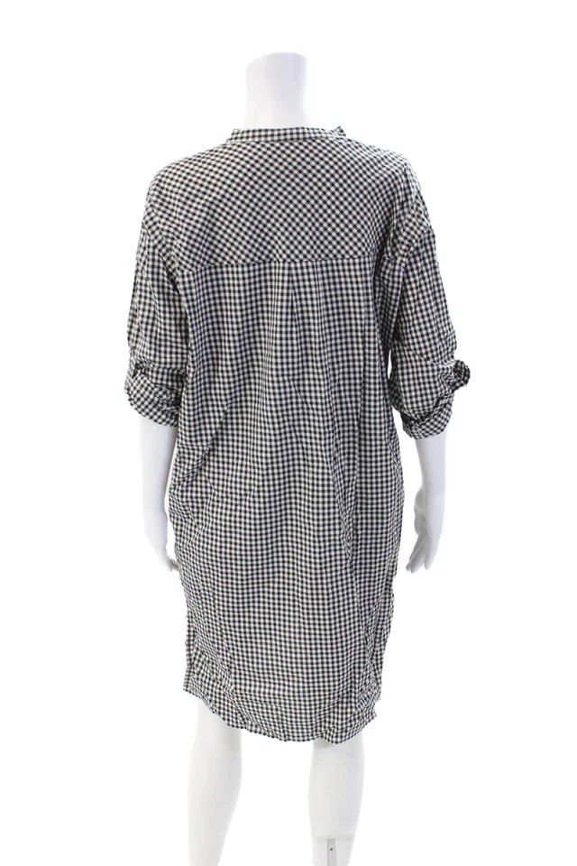 DONNA KARANA Pure DKNY.  Cotton Gingham Crew Neck Long Sleeve Dress