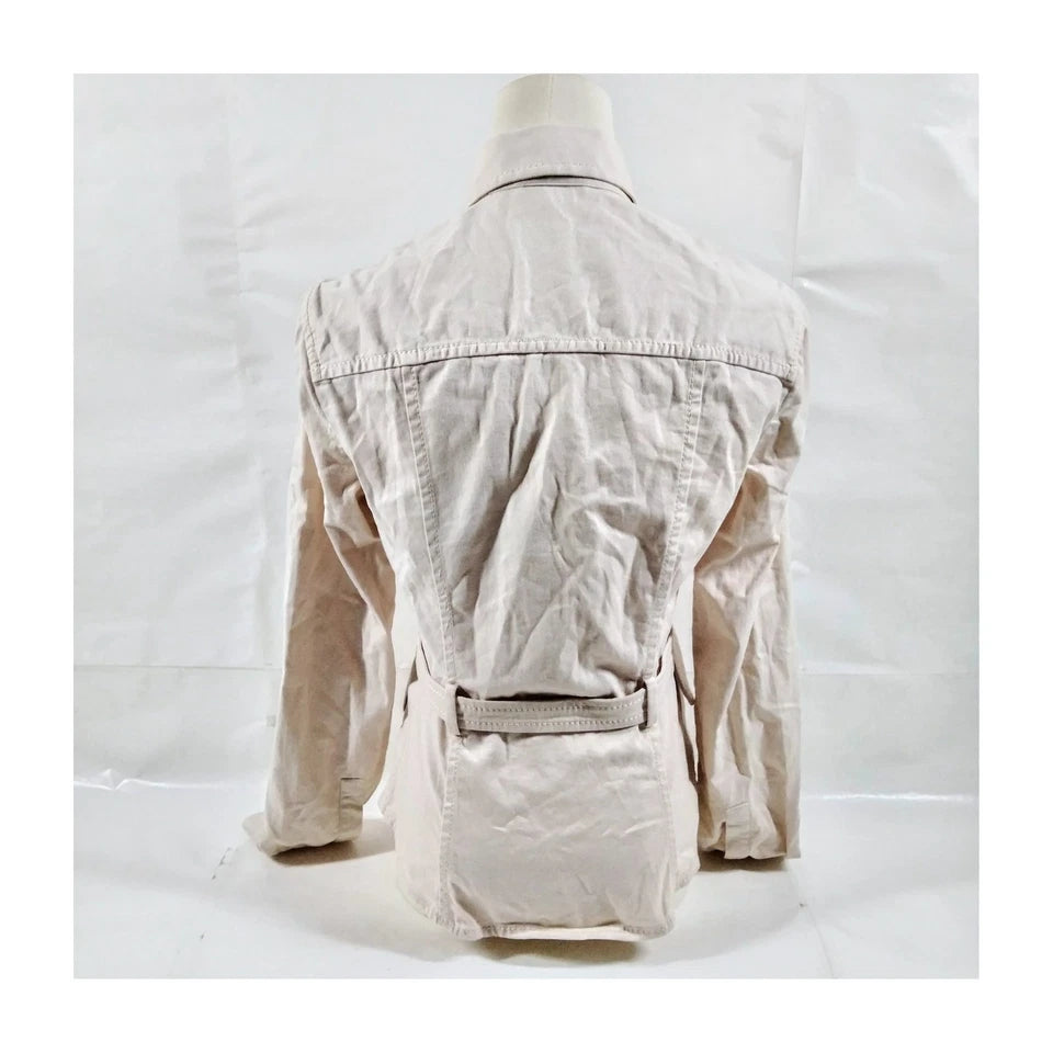 PRADA ITALY. Vintage Cream Belted Cotton Safari-Style Jacket