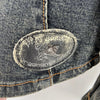 Parasuco Milan/Montreal. Distressed Blue Denim Jean Jacket w/embellishments