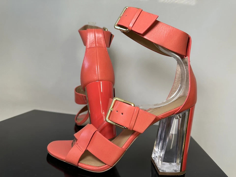 Calvin Klein NY. Orange Leather/Lucite Heels Size 39  US 9