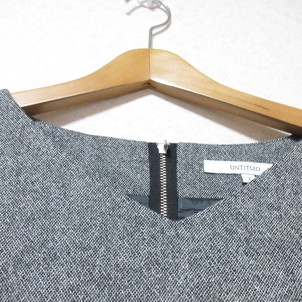 UNTITLED JAPAN. Gray Long Sleeve Knee-Length Ruffled Dress