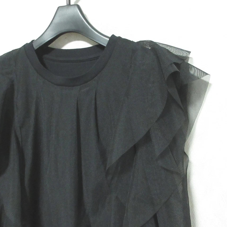NOBLE JAPAN. 23SS Collection Black Tulle Cut and Sewn, Sleeveless Top