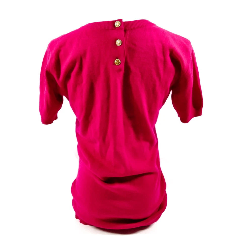 CHANEL PARIS. Vintage Bordeaux Cashmere Top w/3 Chanel Button Back