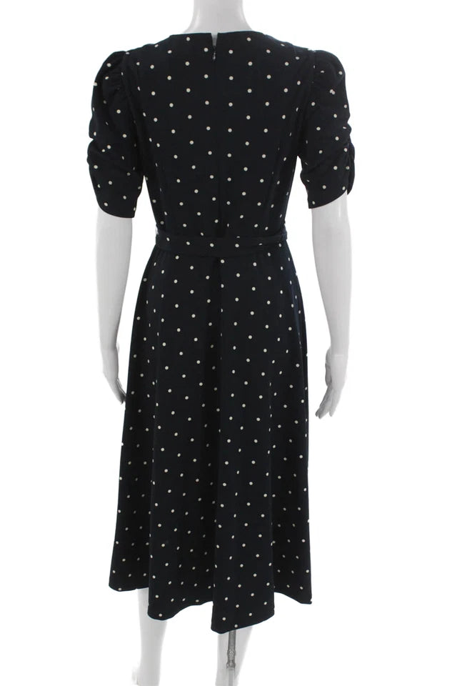DONNA KARAN DKNY  Black Polka Dot Knee Length Round Neck Fit & Flare Dress