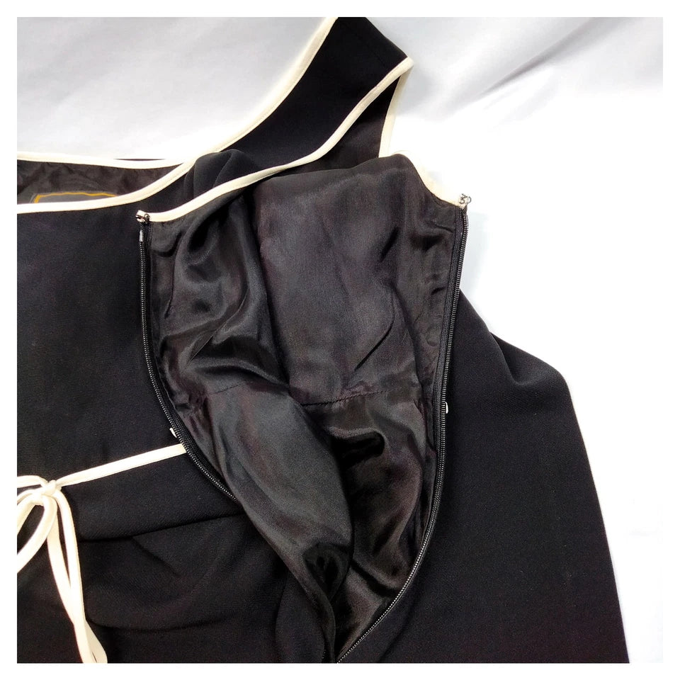 Fendi Italy. Black w/White Accents Acetate Rayon Cupro Dress