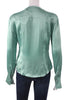 Max Mara Italy. Green Silk Round Neck Button Long Sleeve Basic Blouse