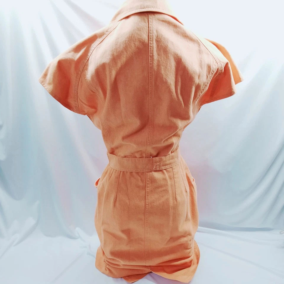 Fendi Italy Orange Belted Cotton Dress