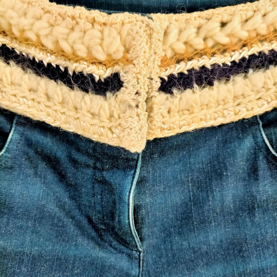 Chanel Paris. Blue W Embellishment Cotton Polyurethane Jeans