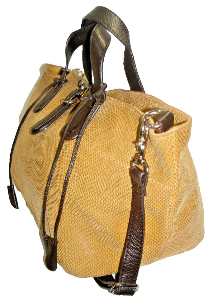 Marni ITALY. Light Brown Snake Embossed Leather Dk Brown Handles Satchel Shoulder Bag