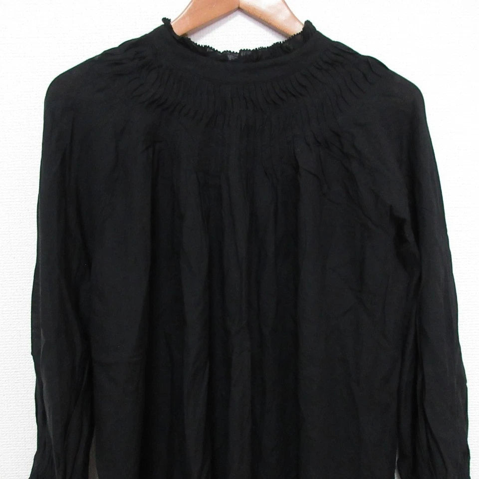 Spick and Span Japan. 24SS Collection Black Cotton Voile Tucked Frill Blouse