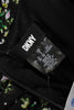 DONNA KARAN. DKNY Black Floral Print Tie Collar Short Sleeve Shift Dress Black