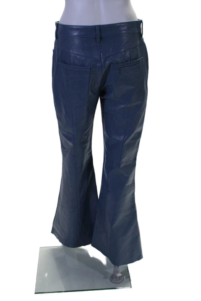 Marni Italy. NEW. NEW W/TAG. Dusty Blue Leather High Rise Flare Leg Pants