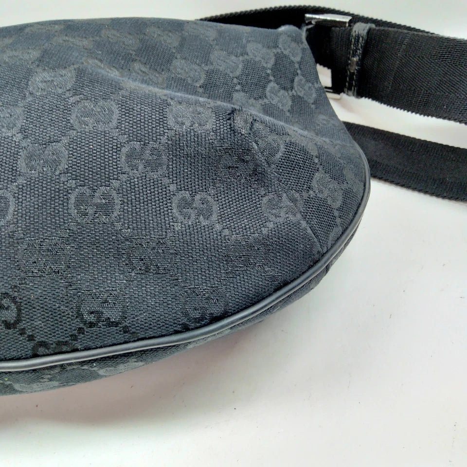 Gucci Italy. Black Canvas/Leather  Logo GG Shoulder Bag