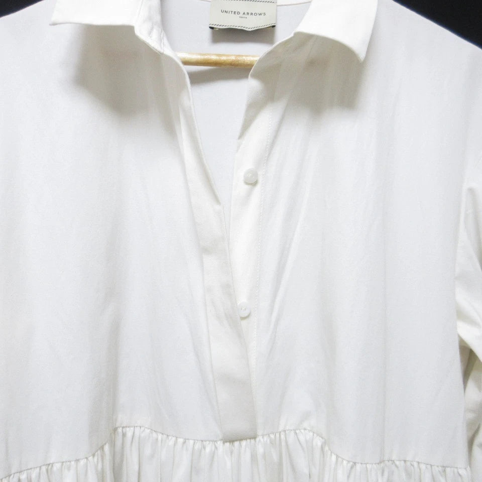 UNITED ARROWS JAPAN. 24SS Collection White Balloon Sleeve Gathered Flare Dress