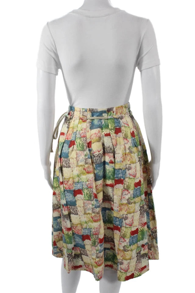 Marni Italy. Pleated Multicolor Geometric Cotton Long Skirt