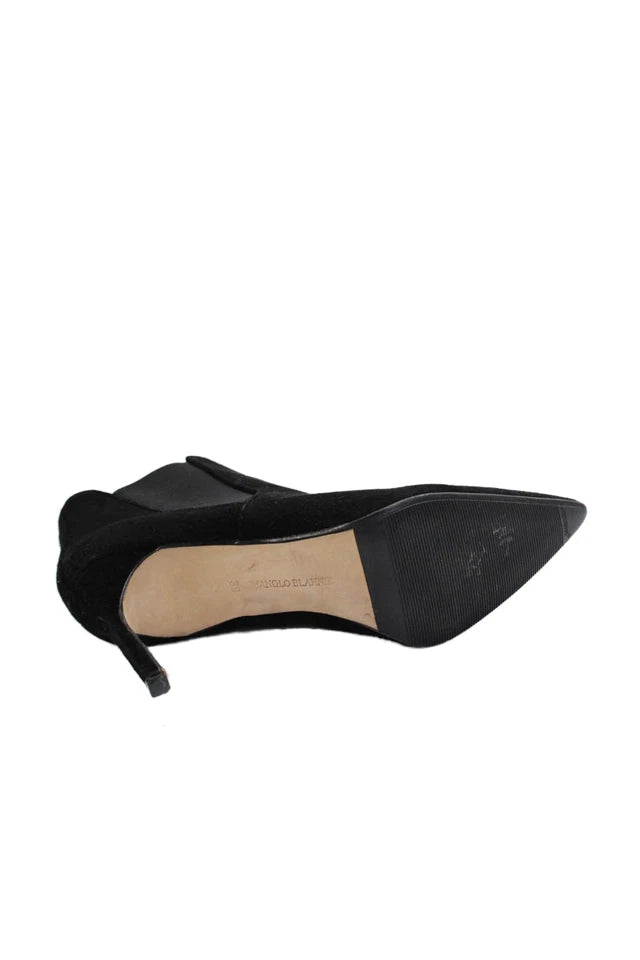 Manolo Blahnik Paris. Black Suede Pointed Toe Stretch Ankle Boots Black Size 39