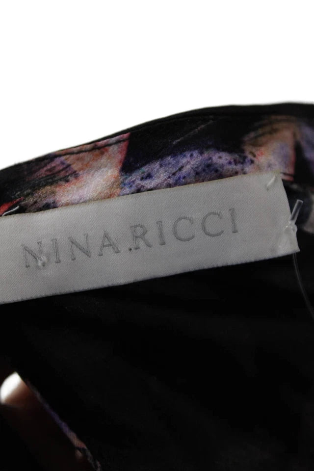 Nina Ricci Paris. Silk Long Sleeve Pink Black Abstract Print Dress