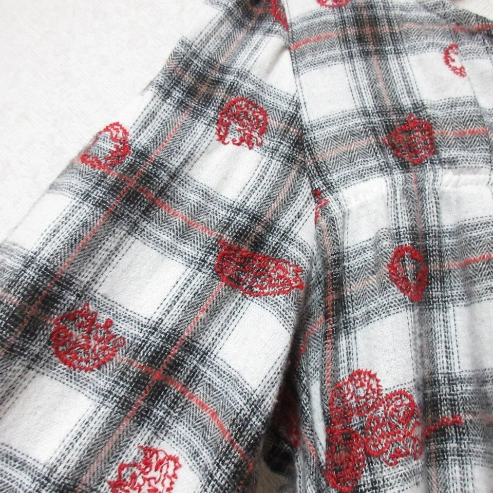 AS KNOW ANY WEAR JAPAN. Gray and Red Check Embroidered Long Sleeve Dress