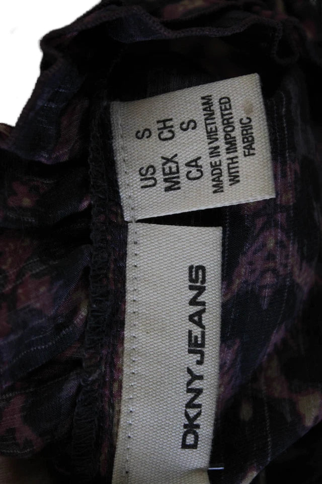 DONNA KARAN DKNY Jeans NY. Multi-Color  Animal Print Collared Long Sleeve Blouse
