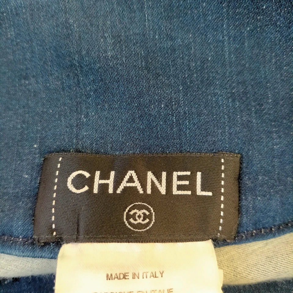 Chanel Paris. Blue W Embellishment Cotton Polyurethane Jeans